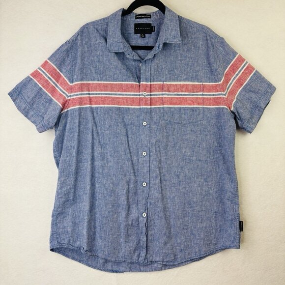 Sean John Men’s Size XL Blue Red Button Front Casual Short Sleeve Cotton Shirt - Picture 1 of 8